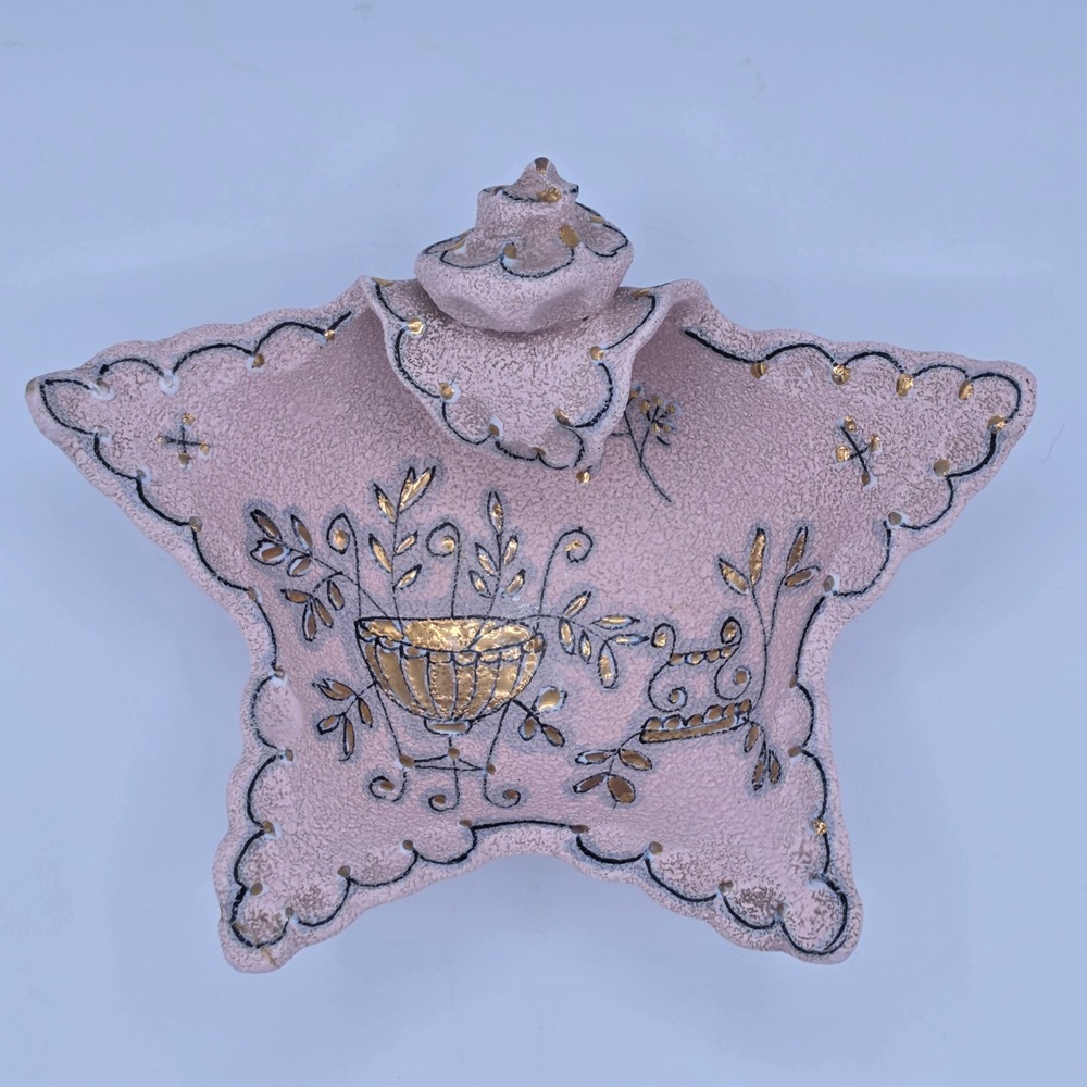 Vintage Ardalt Boboli 5004/A Italy Pink Gold Gilt Ceramic Star Dish Rose 9in